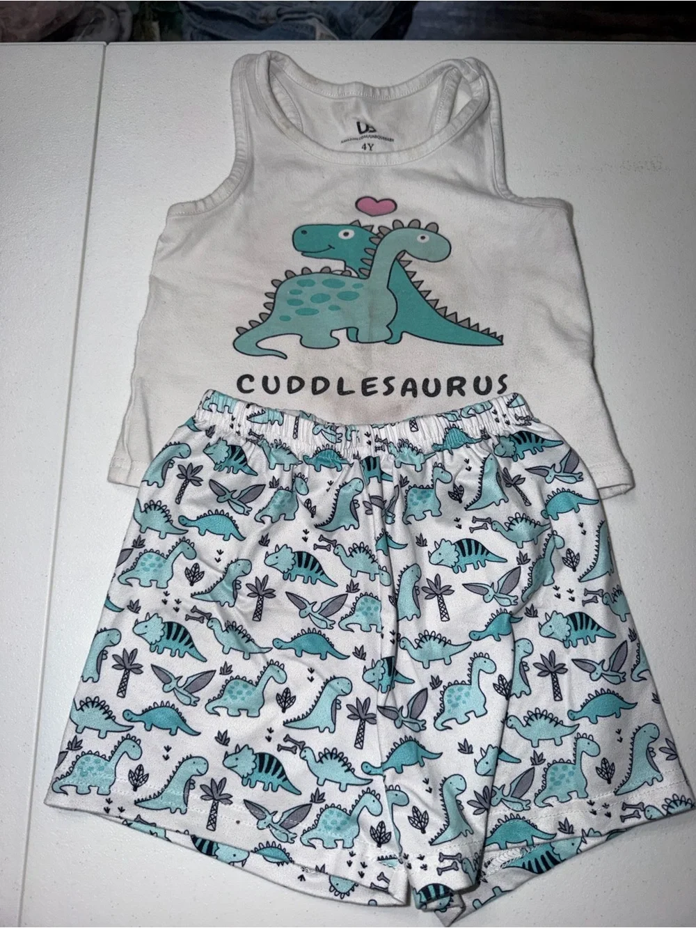 Blue and white dinosaur pajama set size 4Y/T-0040